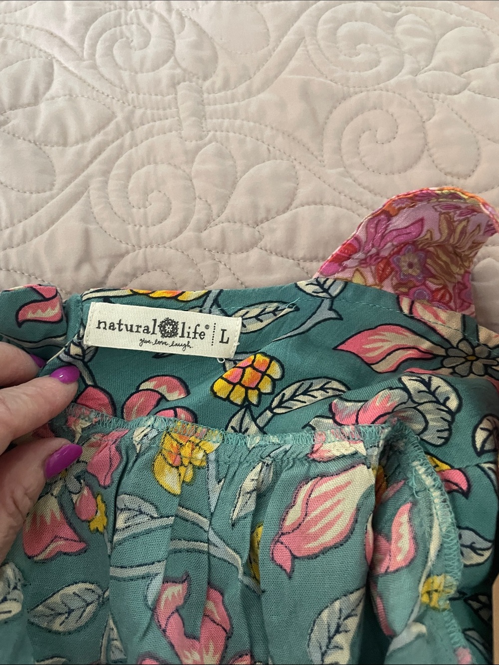 Natural Life brand Floral Halter Maxi Dress in Teal and Pink - Picture 6 of 7